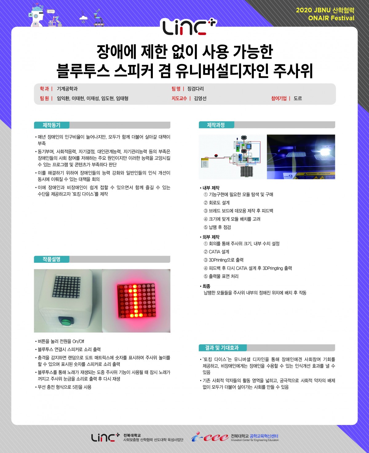 장애에 제한 없이 사용 가능한 블루투스 스피커 겸 유니버설디자인 주사위